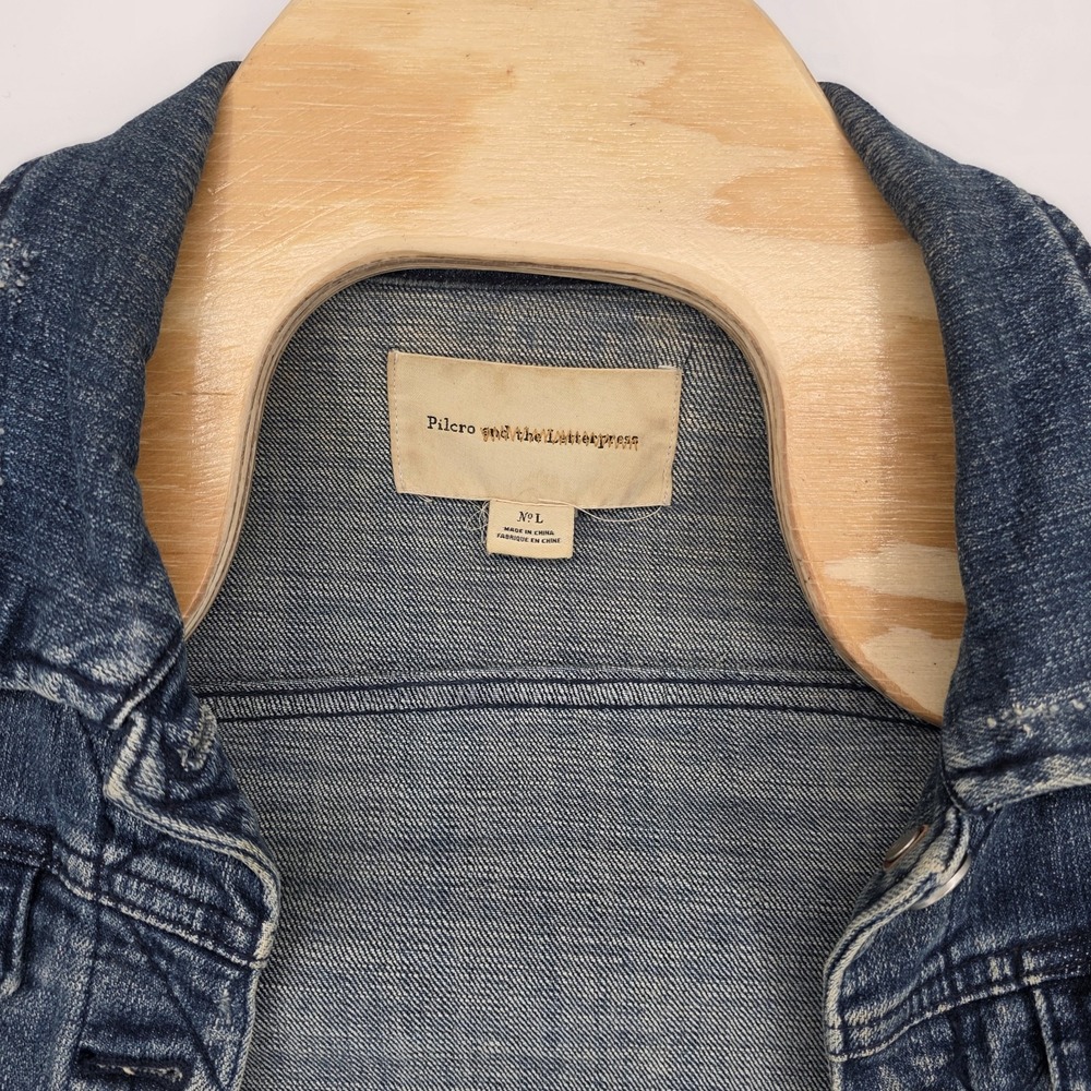 Pilcro And The Letterpress Anthropologie Jacket Women Large Denim Blue Jean Coat - Picture 2 of 8